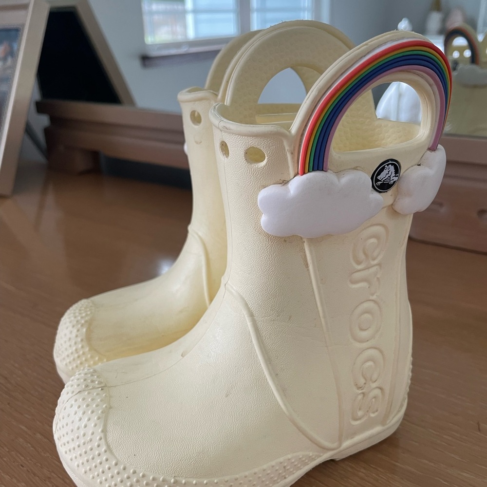 CROCS Rain Boots with Rainbow Accent
